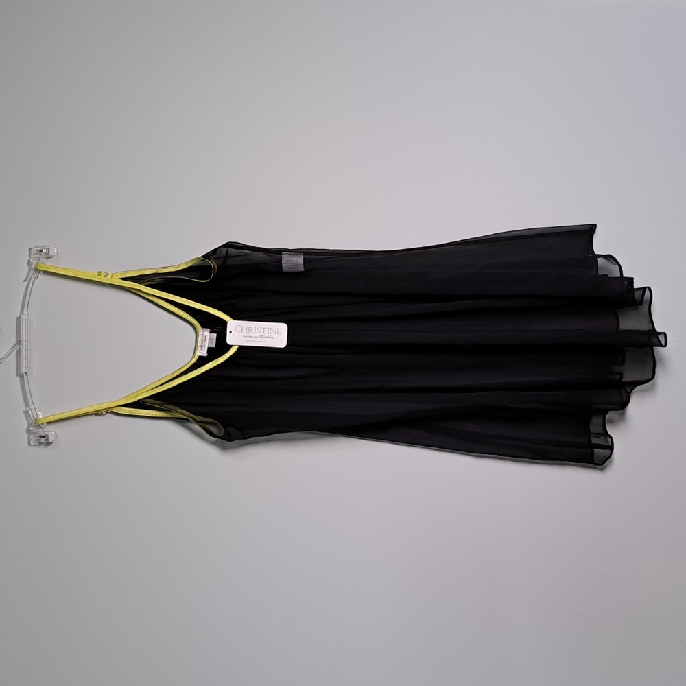 NWT Christine Babydoll Sheer 100% Silk Slip Gown Kohl/Lime Made in Canada XS